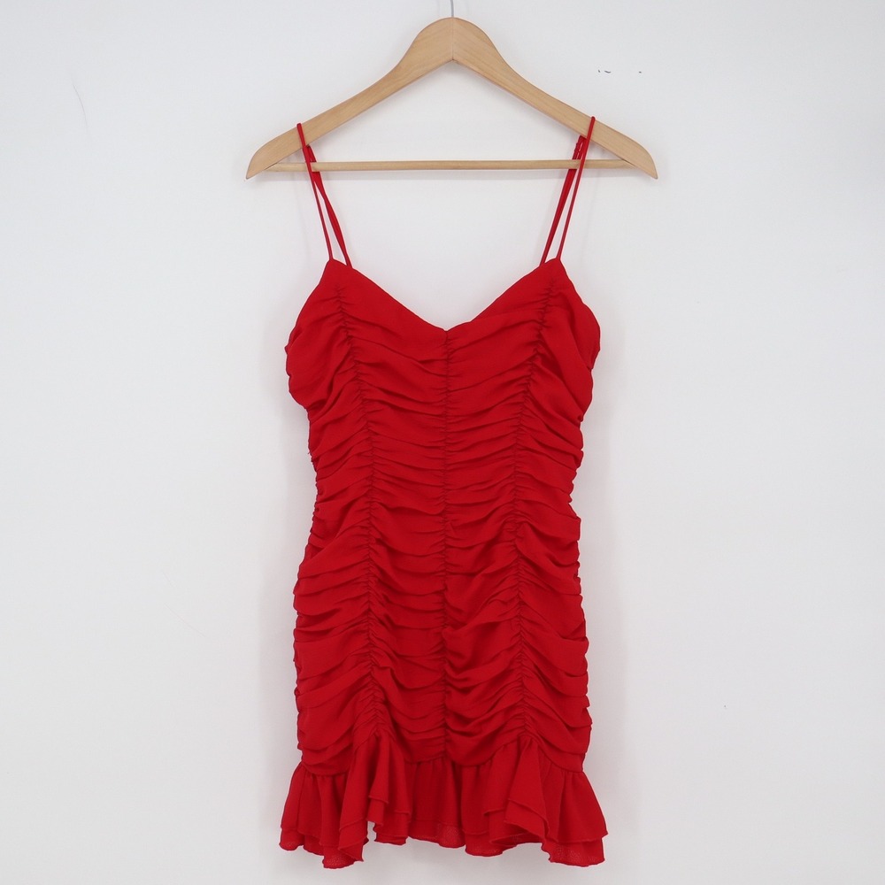 Lucy In The Sky Mini Dress Womens S Ruched Bodycon Red Ruffle Hem Excellent